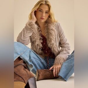 Altar’d State Pamela Faux Fur Trim Cord Jacket